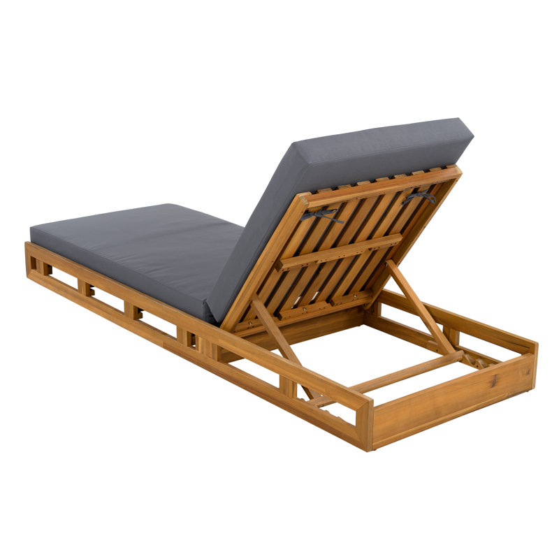 Chaise longue en bois d'acacia de patio Vane avec dossier et coussin réglables, Gris foncé, 2