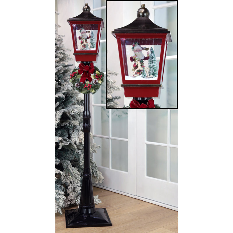 Snowing Lamp Post With Elf And Rocking Horse - 72 Inches