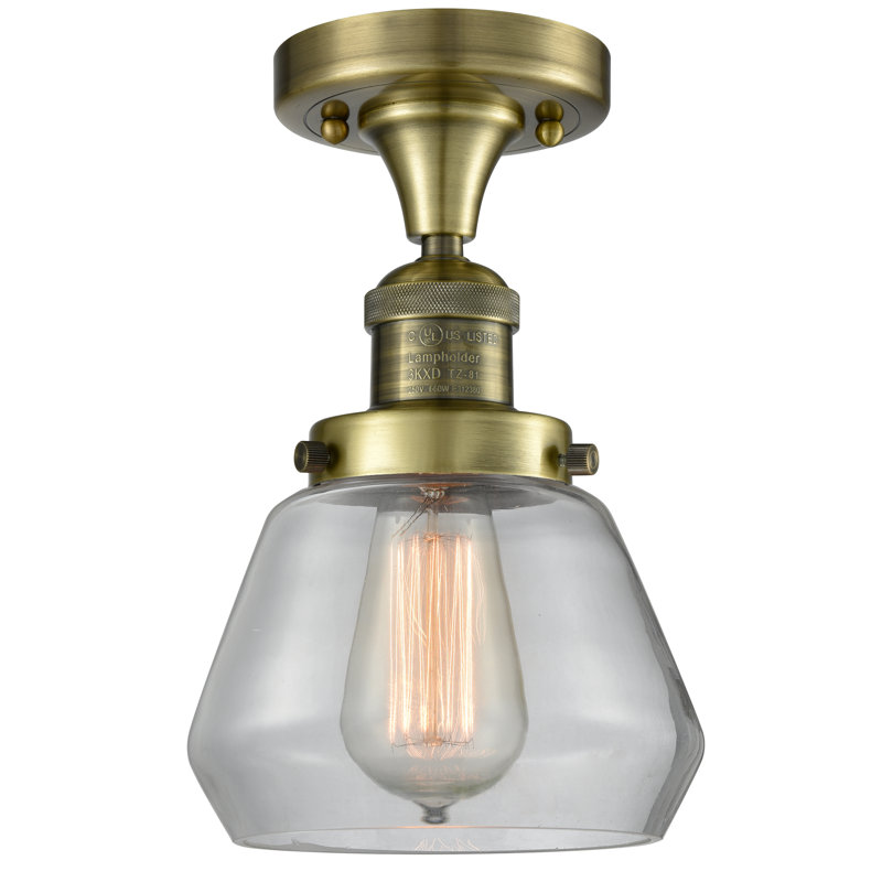 Argueta Glass Semi Flush Mount, Antique Brass, 6 Watt Vinage LED Bulb, Clear