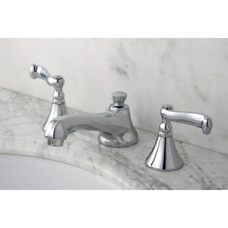 Kingston Brass Two-Handle 3-Hole Deck Mount Widespread Bathroom Faucet with Brass Pop-Up Drain, Polished Chrome