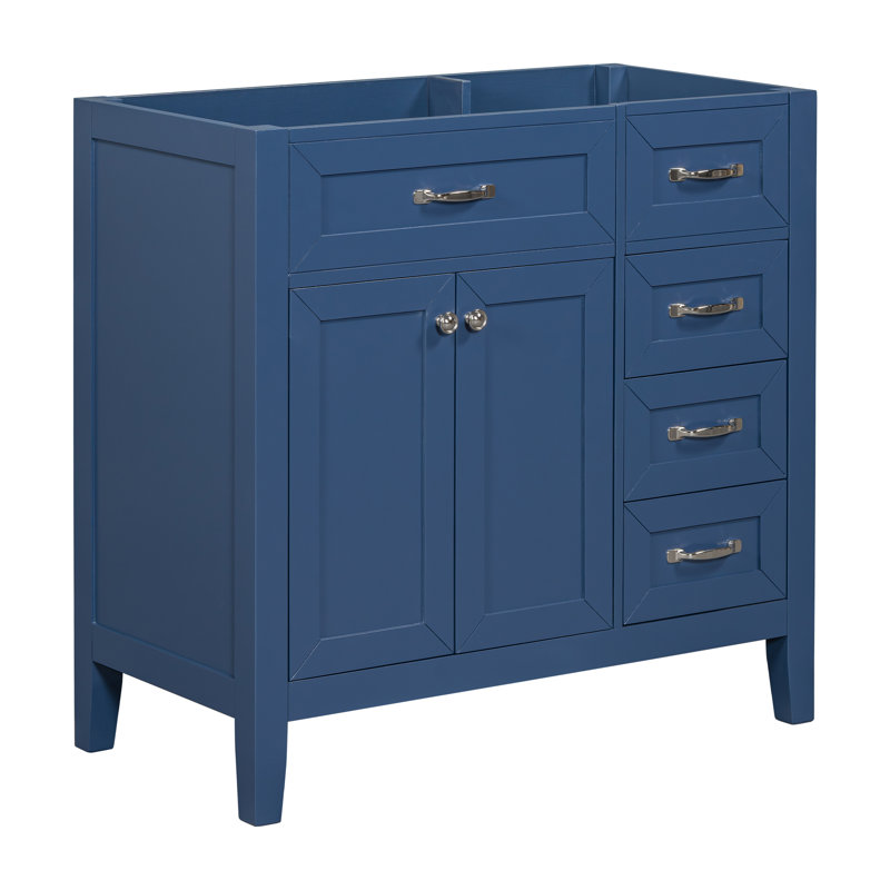 Élégant meuble-lavabo bleu de 36 po sans lavabo, base d'armoire seulement avec tiroirs et structure solide