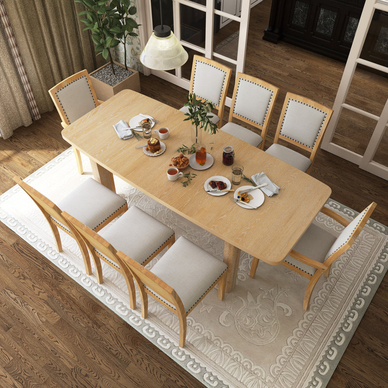 9-Piece Extendable Wood Top Dining Table Set, Natural