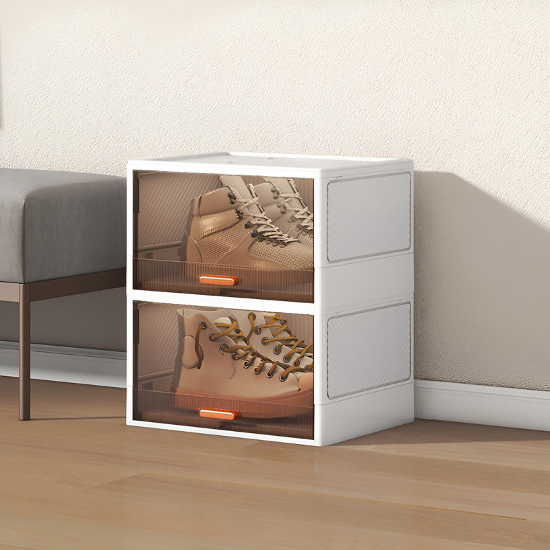 Boîte à chaussures rabattable pliable, armoire à chaussures en plastique transparent