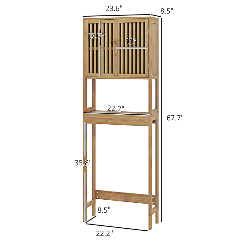 Over Toilet Bathroom Organizer With Slatted Doors And Open Shelf