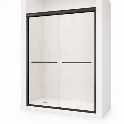 Cascada 50-54" W x 74" H Double Sliding Frame Shower Door with 1/4"（6mm） Clear Tempered Glass, Matte Black