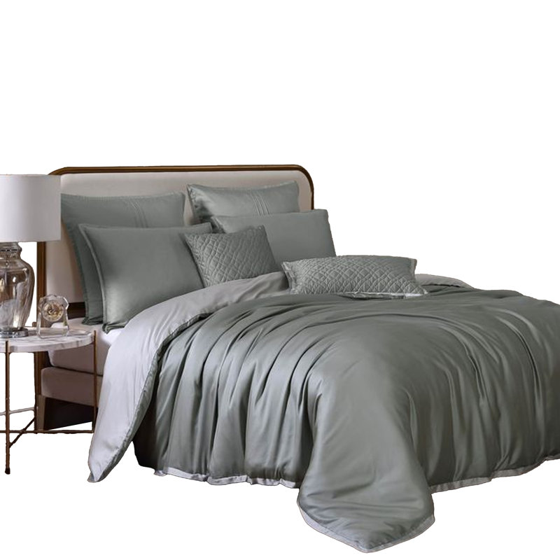 Ensemble d'édredon 9 pièces Keo, réversible, taies décoratives, tissu soyeux, Gris clair