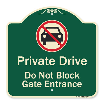 Enseigne architecturale en aluminium de gros calibre 18 po x 18 po signée Signmission Designer Series - entrée privée ne pas bloquer la porte sans symbole de voiture Protégez votre entreprise Fabriqué aux États-Unis