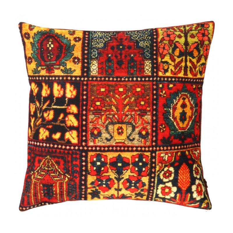 Square Throw Pillow, Rust/Gold/Black/Blue