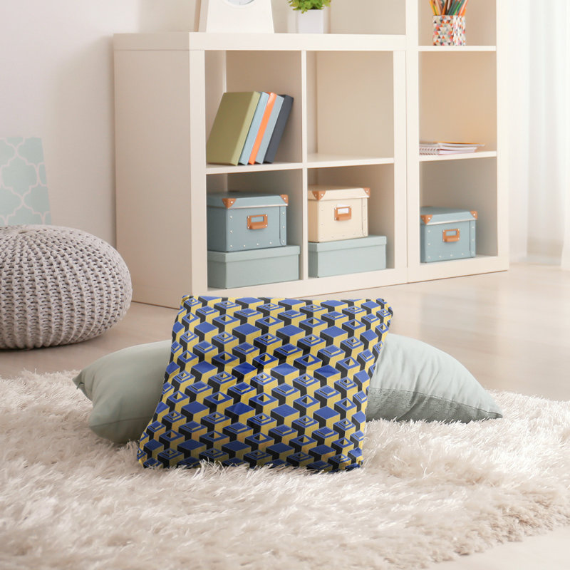 Coussin de sol classique de gratte-ciels, 30 po x 30 po, Bleu/jaune