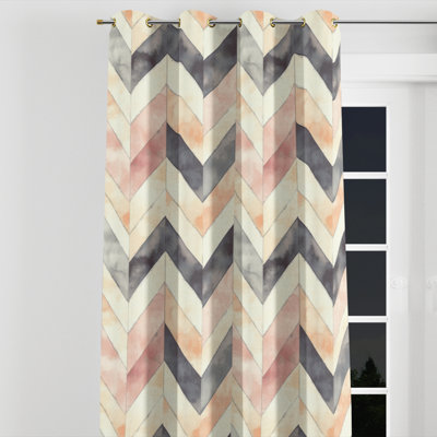 Contemporary Boho Window curtains - Black And Orange Boho Chevron Grommet Curtain - 1 Panel