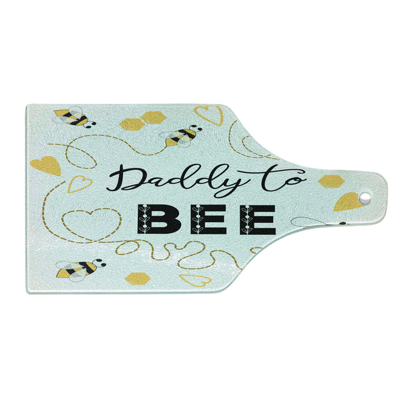 Ambesonne Text Tempered Glass Cutting Board Funny Daddy to Bee Text Grey Mustard