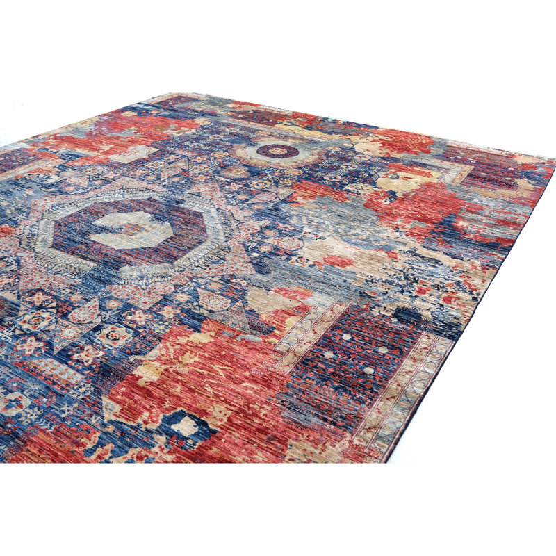 Hand Knotted Wool Area Rug in Multi