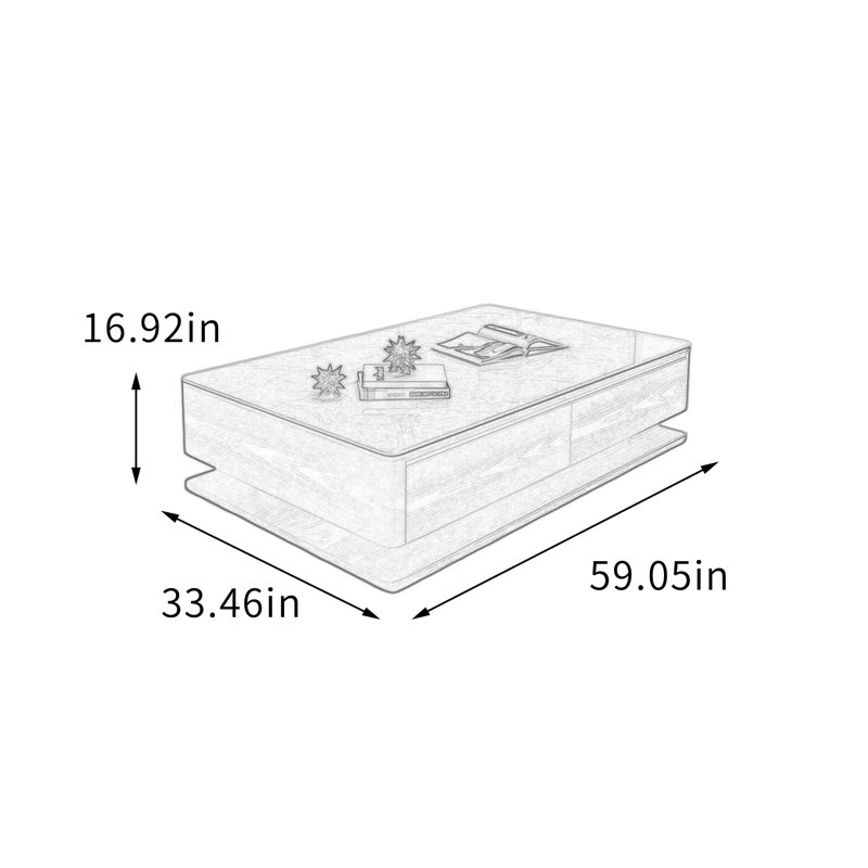 Table basse de rangement rectangulaire sur pied, H 16,92 po x L 59,05 po x l 33,46 po, Gris