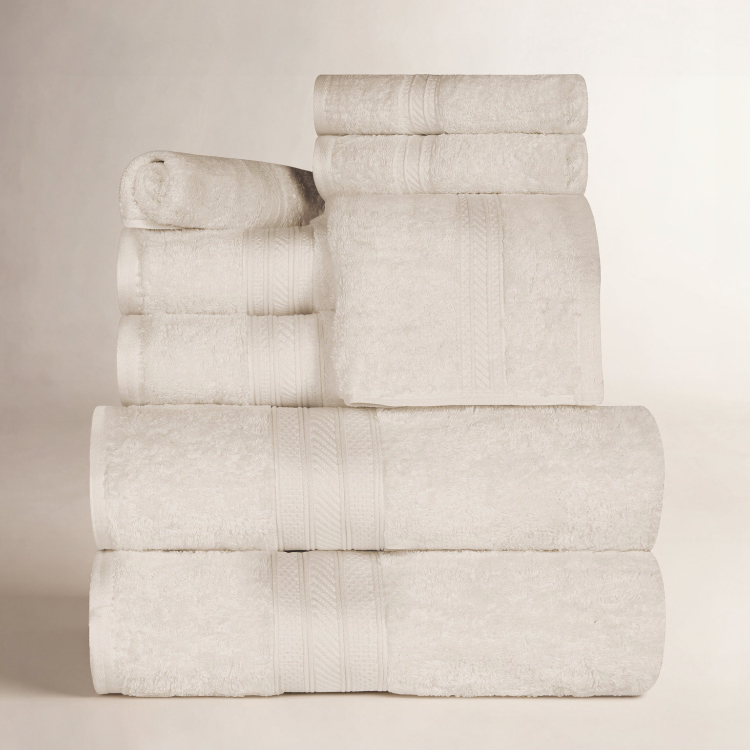 8-Piece Combed Cotton Towel Set, Almond