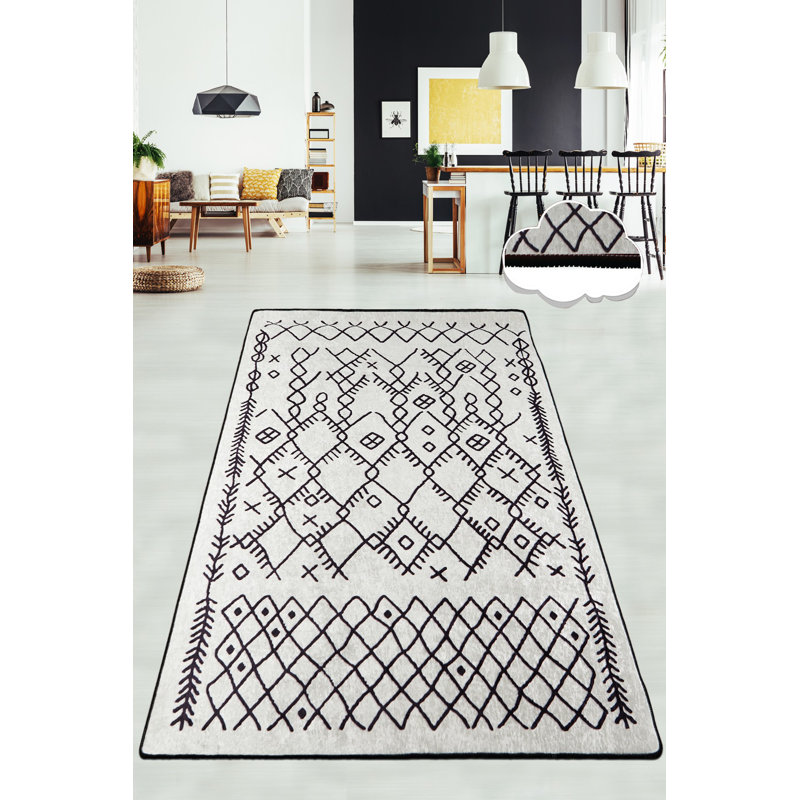 Antibacterial Ecru Carpet, 3.9 x 5.9 Feet | 100% Polyester, Pile Height: 0.16 Inches, Total Thickness: 0.39 Inches | Non-Slip Underside, Machine Washable, Perfect for Living Room & Bedroom Decor