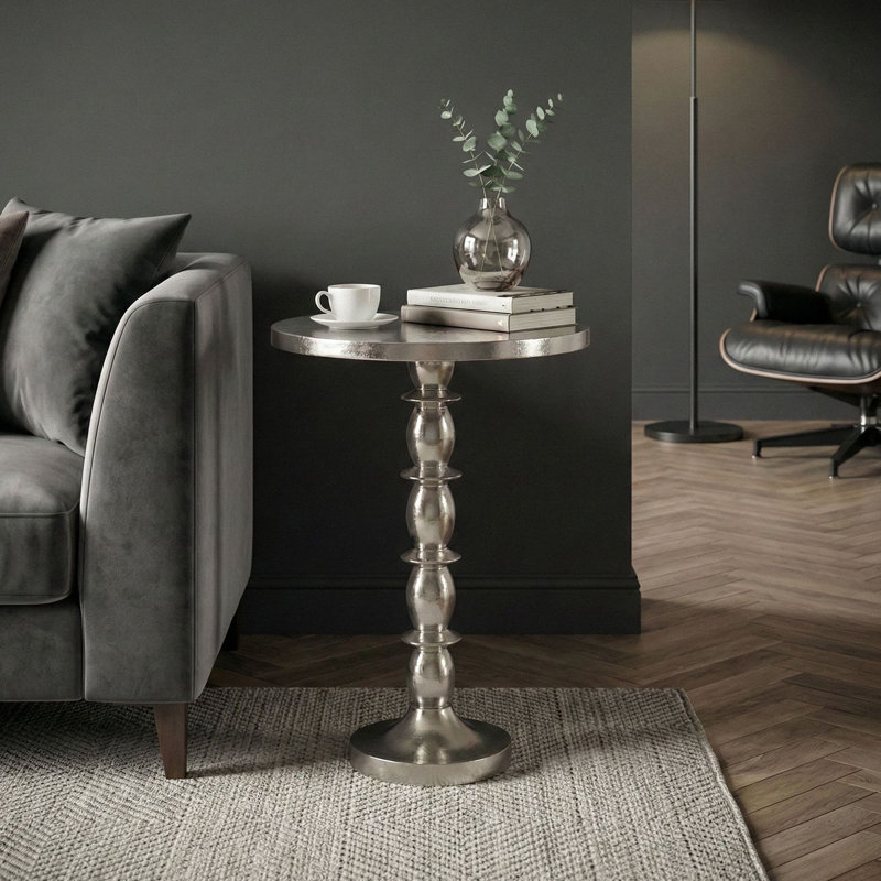 Silver Raw Finish Aluminium Side Table, Silver