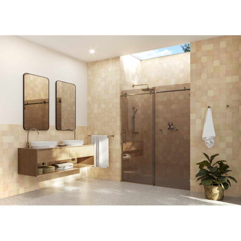 Porte de douche coulissante entièrement teintée sans cadre Equinox 56 - 60 po x 78 po, Bronze brossé