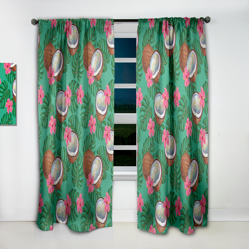 Motif à rideaux occultant et motif floral avec noix de coco et fleurs, L 52 po x L 108 po
