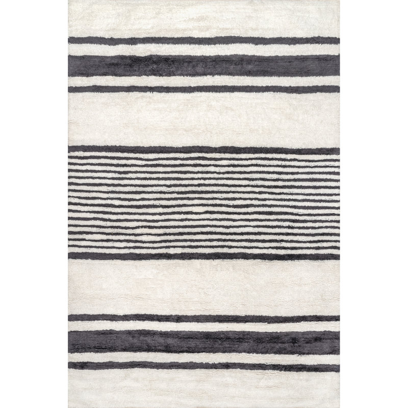 Striped Wool Machine Washable Area Rug, Rectangle 4' x 6'
