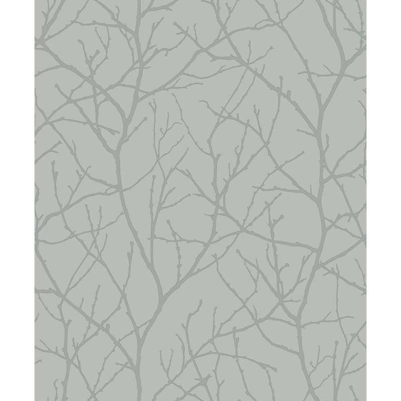 Rouleau de papier peint métallique L 33 pi x l 20,8 po Trees Silhouette, Bleu / Argent