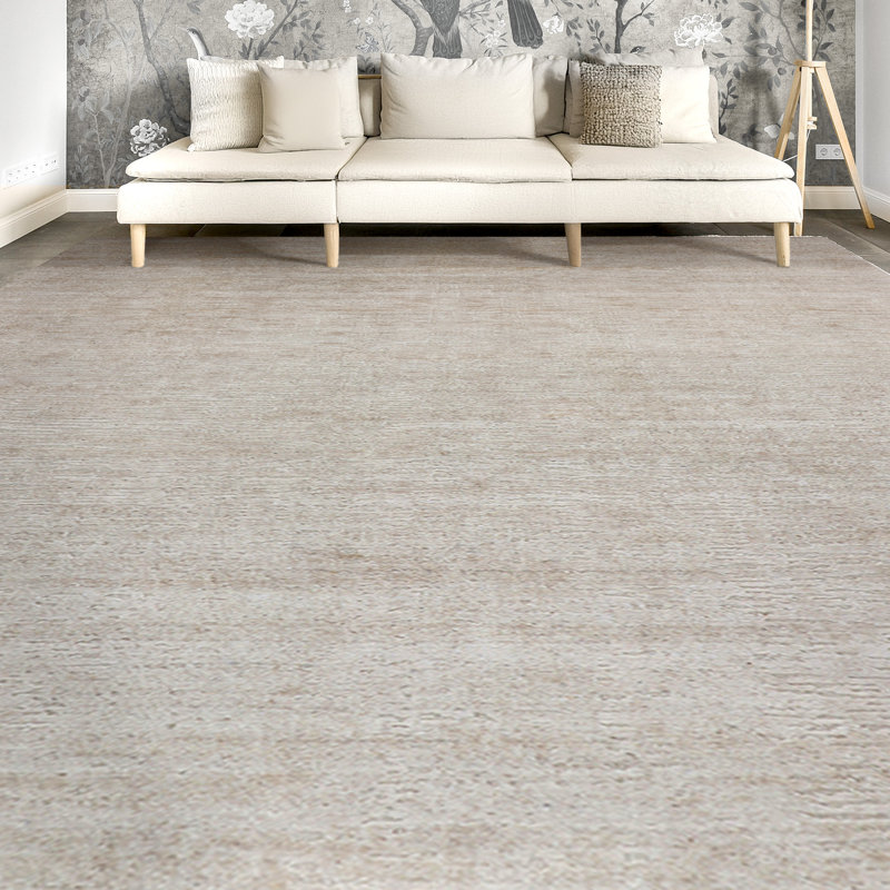 Hand Knotted Area Rug in Beige, Rectangle 8' x 10'