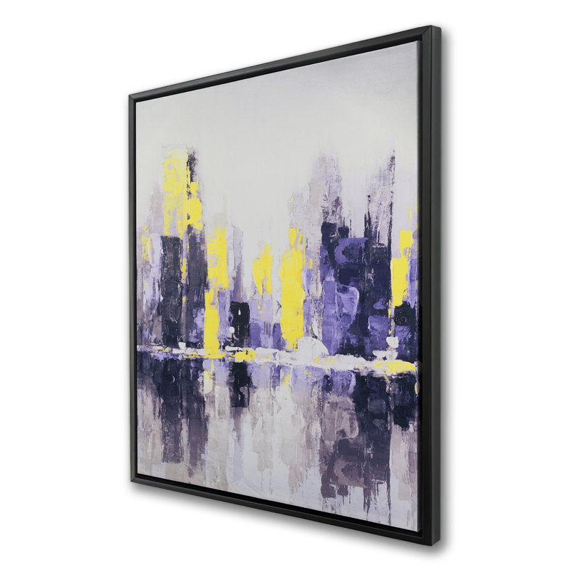 Abstrait et paysage urbain flou - art contemporain sur toile mauve