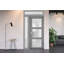 Porte d'entrée extérieure prémontée en fibre de verre, verre dépoli, Manux 8552 Blanc Soie, fenêtres latérales et supérieures, portes extérieures pour bureaux, commerces et habitations, entrée, patio, garage - L 91,4 cm + 36,6 cm x H 203,2 cm + 36,6 cm - Ouverture à droite vers l'intérieur-98195803-98195809-98195804