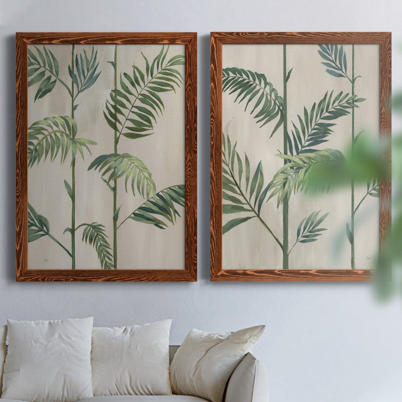 Modern Fronds II - ensemble de 2 peintures sur toile encadrées, H 44 po x l 31 po x P 1 po, Encadré de bois de noyer