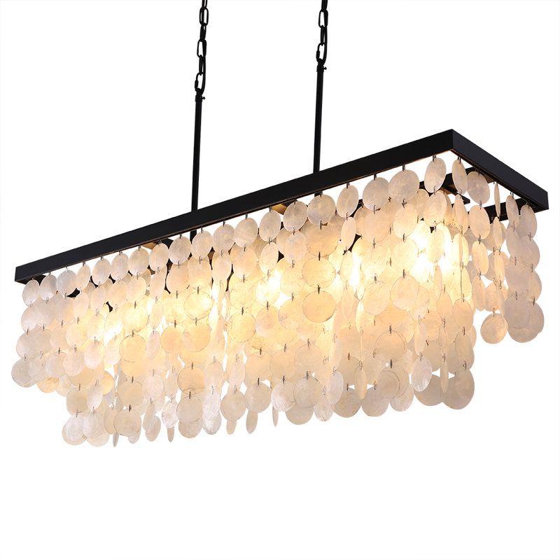 Gennep 6 - Light Unique Rectangle Chandelier with Seashell Accents