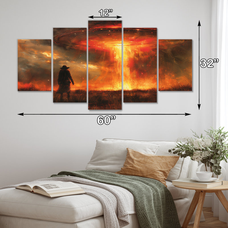«Red Alien Alien Encounter Ufos In Autumn», ensemble d'art mural sur toile Ufos