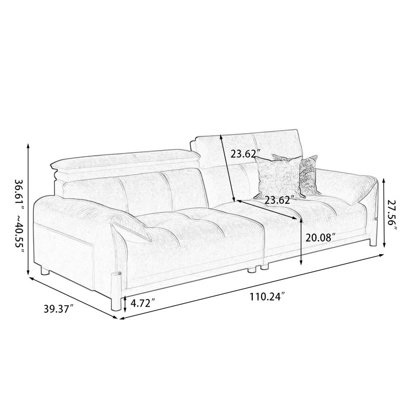 Canapé modulaire en chenille crème, Crème, H 40,55 po x l 110,24 po x P 39,37 po, 4