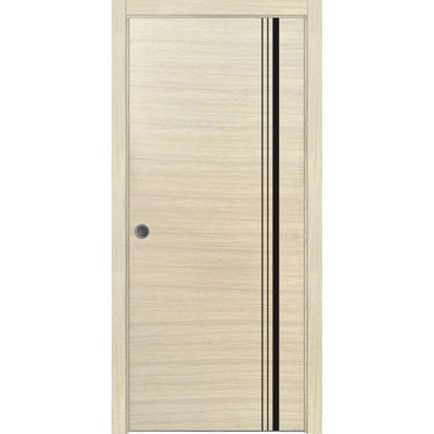Porte coulissante avec ensemble de garnitures et quincaillerie en placage naturel Planum 0011, en bois massif, pour chambre à coucher, portes robustes - 24 po x 80 po