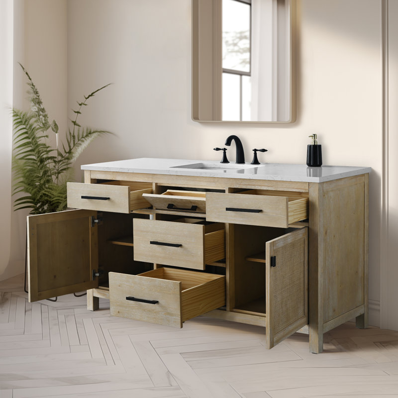 Marquist 60" Single Bathroom Vanity With Stone Top, Fir Essence Light
