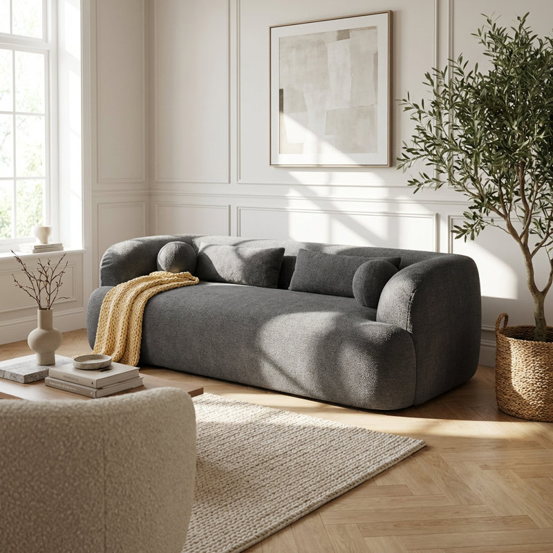 Élégant canapé nuage courbé avec revêtement en chenille moelleux et coussins intégrés, aucun assemblage requis, canapé trois places moderne