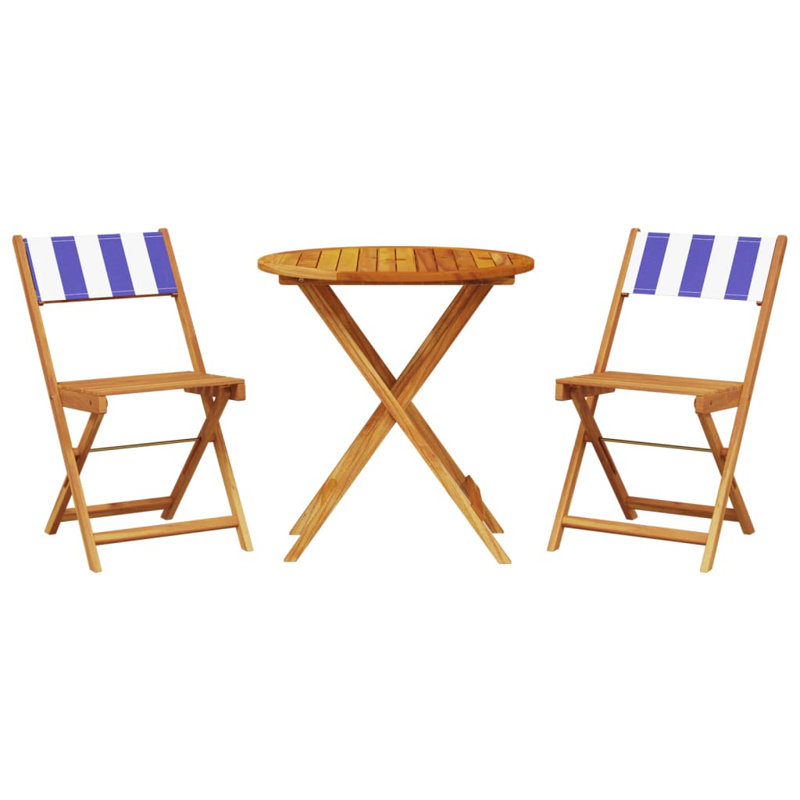 2 - Person Solid Wood Patio Dining Set Round Table, 75cm H x 70cm W x 70cm D, Pattern 2