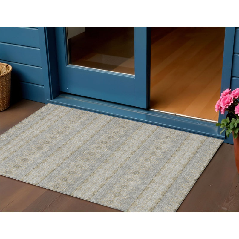 Tapis intérieur lavable à médaillon doré 3 pi x 5 pi