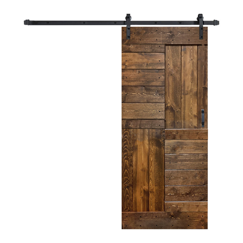 Dark Walnut Solid Wood Sliding Barn Door Kit with Matte Black Hardware