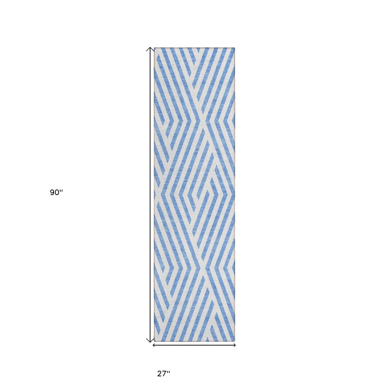 Tapis de couloir intérieur et extérieur géométrique lavable bleu et ivoire HomeRoots