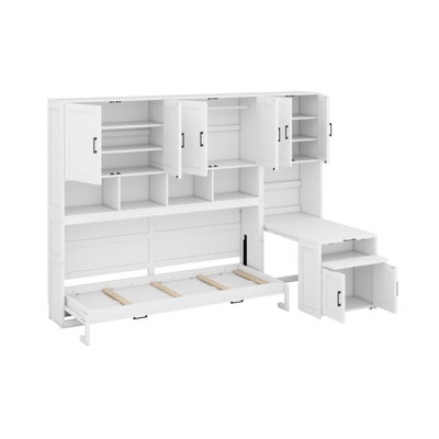 Lit escamotable simple avec placard, tiroirs et bureau