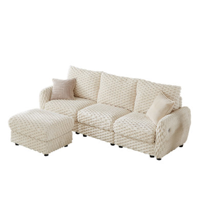 Nicollette 3-Seater Modular Bubble Corduroy Sectional Couch with Storage Ottoman