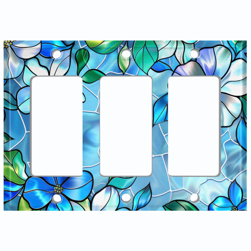 Couvercle de plaque d'interrupteur en métal; Fauteuil à bascule GFI de taille standard US 3 bandes - Image de vitrail fleurs tropicales