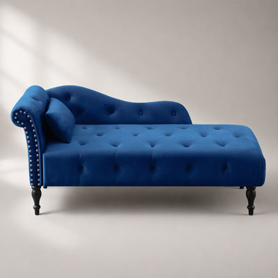 Luxurious Velvet Chaise Lounge with Tufted Buttons, Nailhead Trim, and Solid Wood Legs, Includes Pillow for Ultimate Comfort and Style