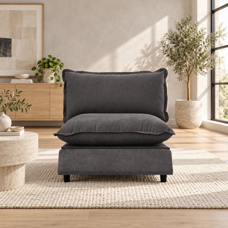 Chaise rembourrée sans accoudoirs en tissu de lin moderne, Gris