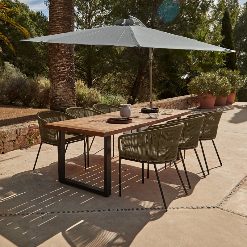 Fabiano Rectangular 6 - Person Long Dining Set with Cushions and Umbrella, 75cm H X 82cm W X 175cm D, Green