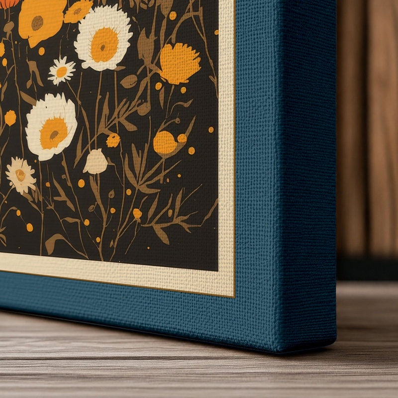 Wildflower Garden Botanical - Wrapped Canvas, 18x12 - 45.7 x 30.5 cm, Teal Border