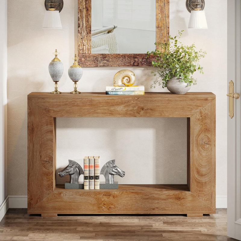 47 Inches Farmhouse Console Table With Storage – Rustic Entryway Table For Hallway, Living Room, Or Foyer, Accent Sofa Table With Open Shelf, Vintage Industrial Design