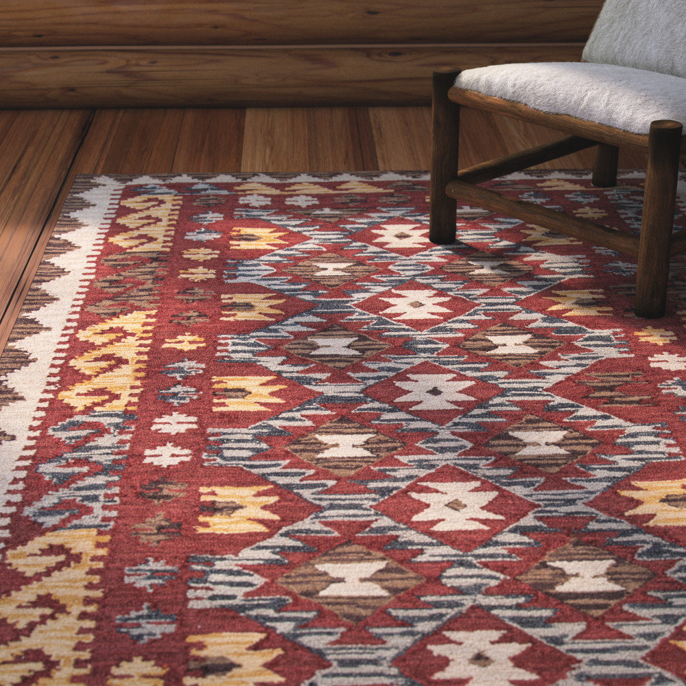 Fiona Red Hand-Tufted Wool Southwestern Rug, Rectangle 5' x 8'