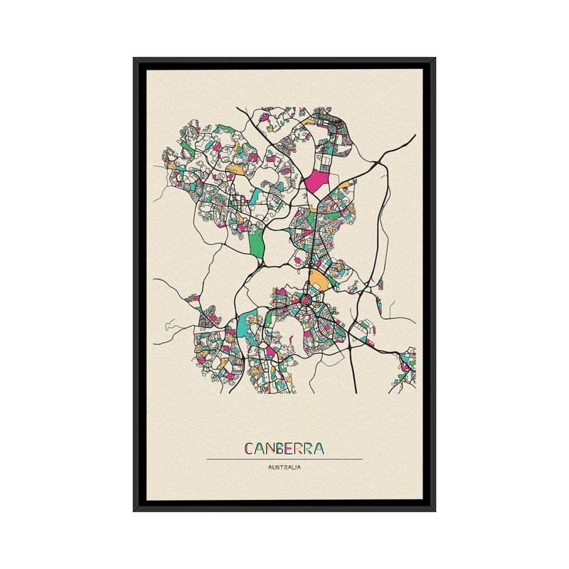 Canberra, Australia Map by Ayse Deniz Akerman - Floater Frame Print on Canvas
