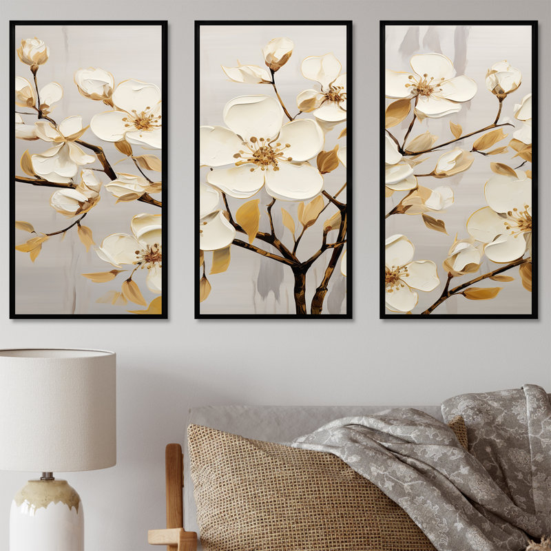 Ensemble d'art sur toile Dogwood, Cadre flottant noir, H 32 po x l 48 po x P 1 po