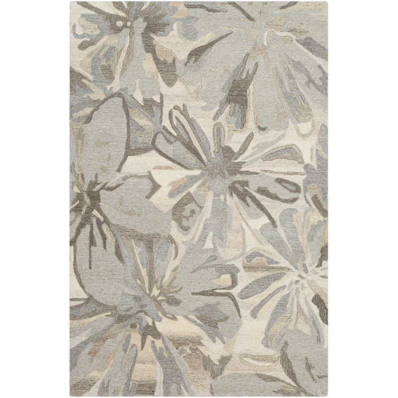 Tapis taupe en laine touffeté à la main Elsberry, Rectangle 7 pi 6 po x 9 pi 6 po